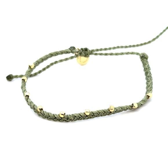 Pura Vida Olive Green Braided Bracelet with Gold Beads