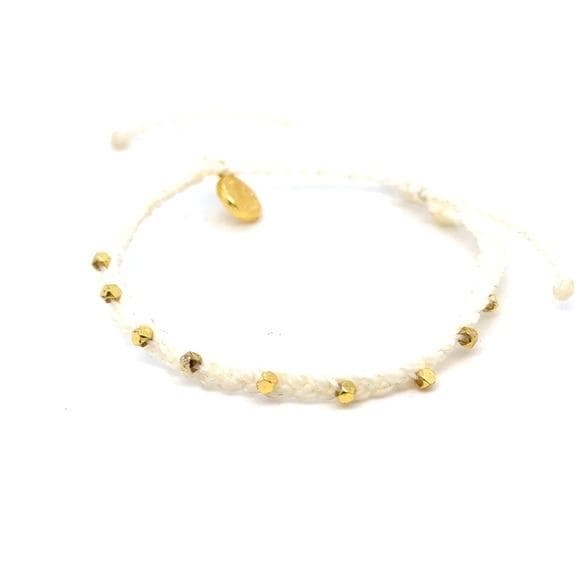 Pura Vida White Braided Bracelet with Gold Beads