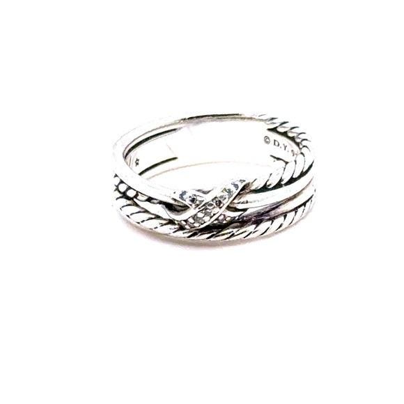 David Yurman Silver Cable Crossover Ring with Pavé Diamonds