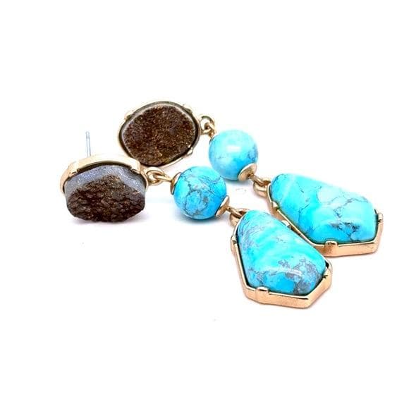 Turquoise Drop Dangle Earrings with Gold Setting - Women Jewelry