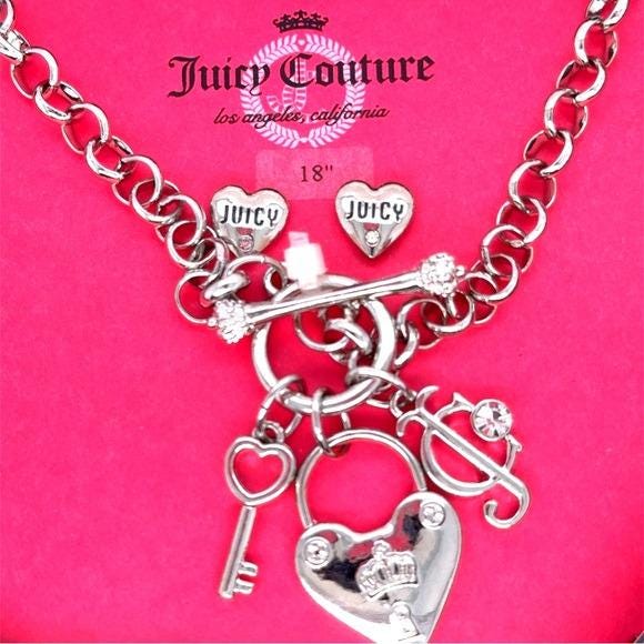 Juicy Couture Silver-Tone Necklace & Earrings Set
