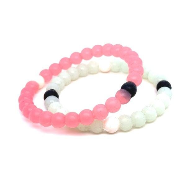 Pink and Mint Beaded Stretch Bracelets - Set of 2 (d)