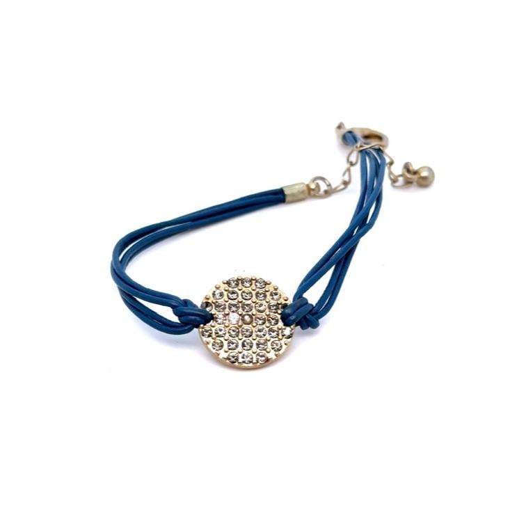 Lia Sophia Gold Crystal Disc on Teal Cord Bracelet
