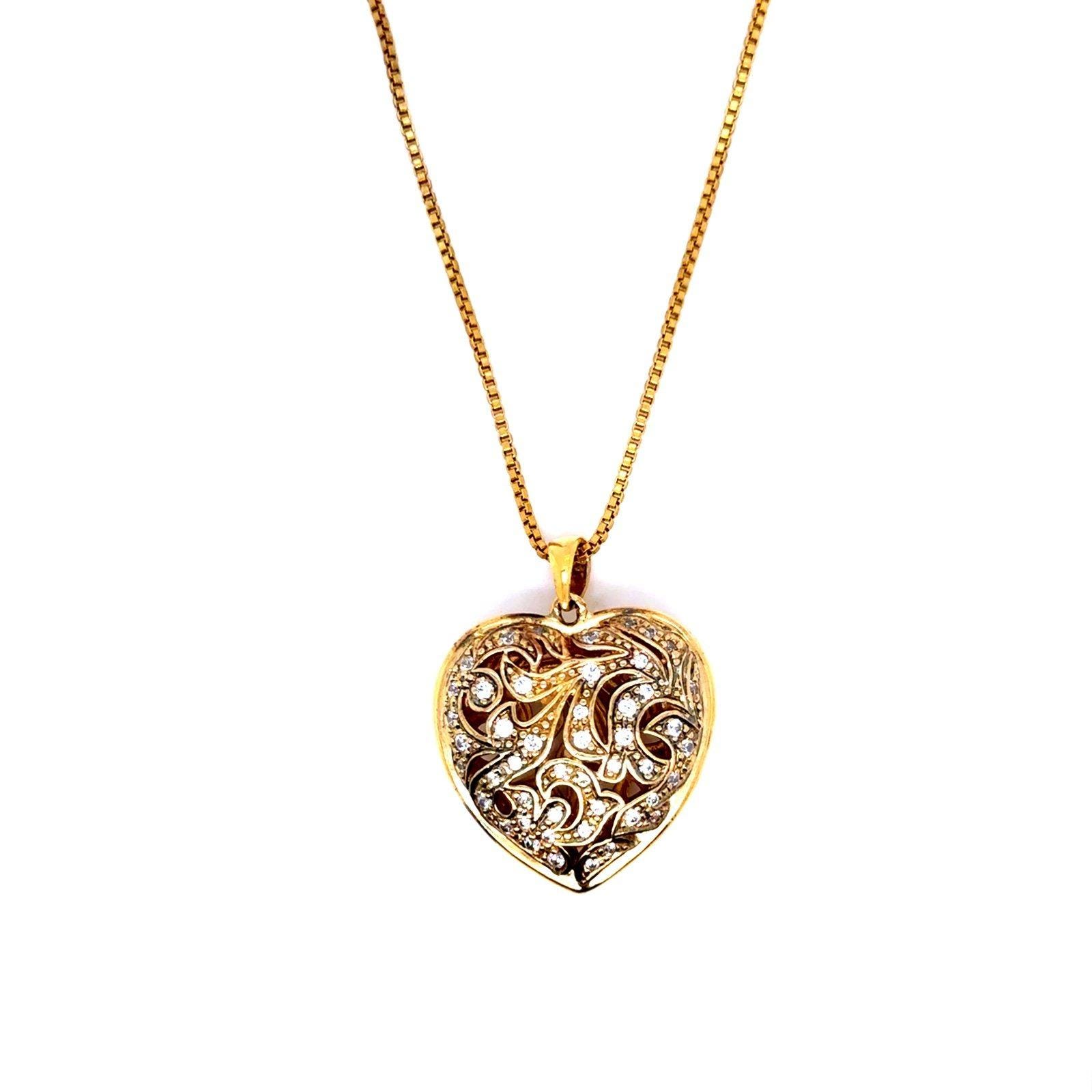 Gold Vermeil 925 Pave Cz Heart Necklace