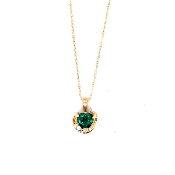 14k/10K Gold Heart Pendant Necklace with Emerald Green Stone - Women Jewelry