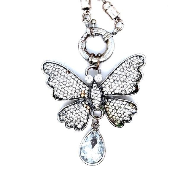 Crystal Butterfly Pendant Necklace - Silver Tone (n2)