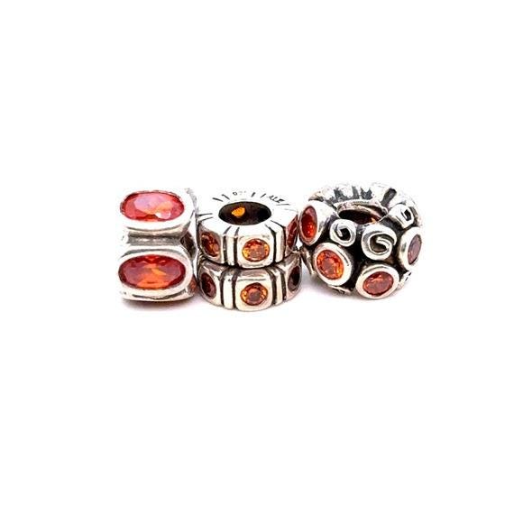 Pandora Silver Spacer Beads with Orange Crystal Accents - Set of 4