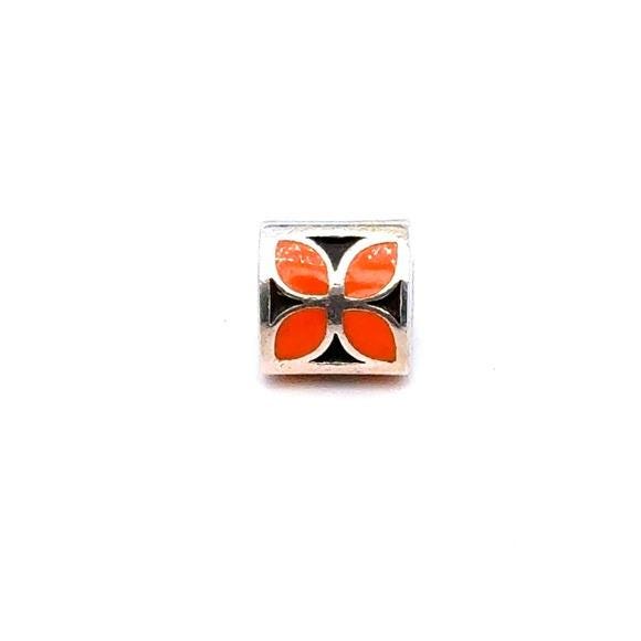Pandora Silver Enamel Floral Square Charm in Orange