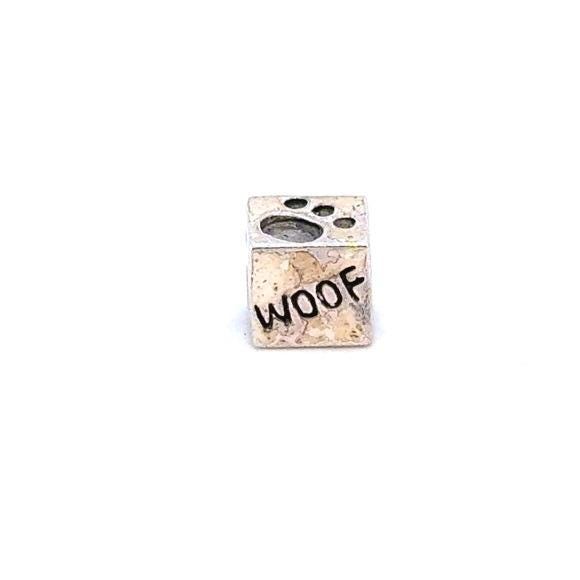 WOOF' Paw Print Cube Charm - Silver 925