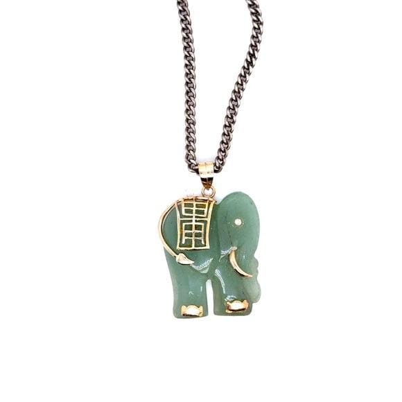 Green Jade Elephant Pendant Necklace - Women Jewelry (n1)