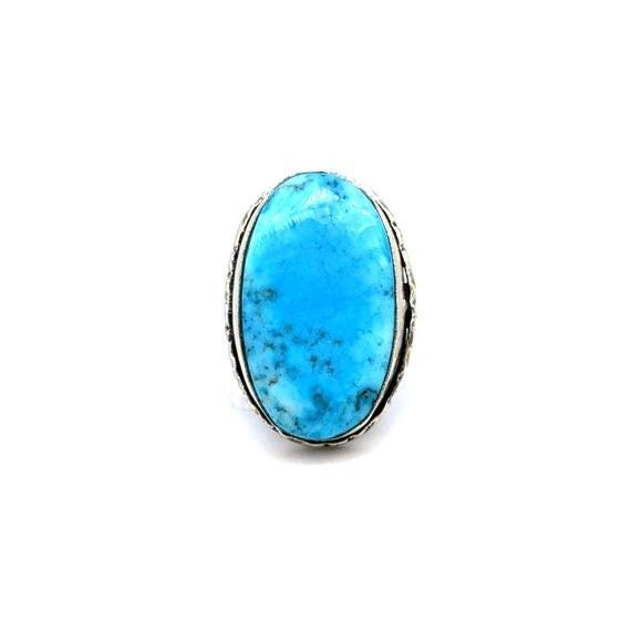 Turquoise Oval Stone Silver Ring - Blue