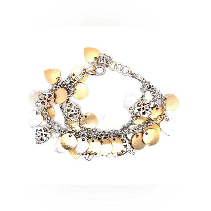 Brighton Two Tone Heart and Disc Charm Bracelet- Gold & Silver