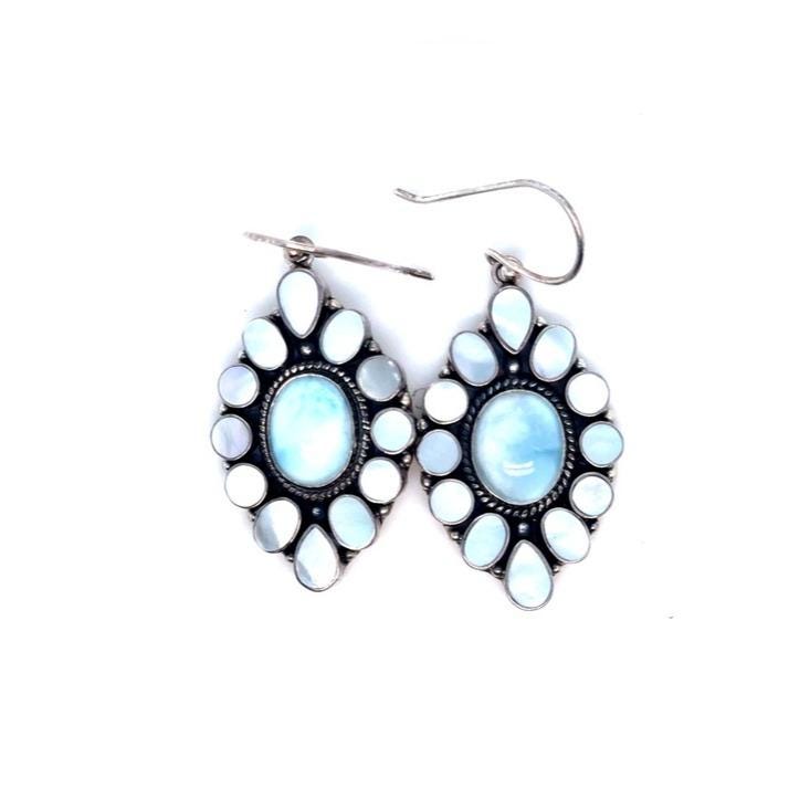 Sterling Silver 925 Stone Teardrop Cluster Dangle Earrings