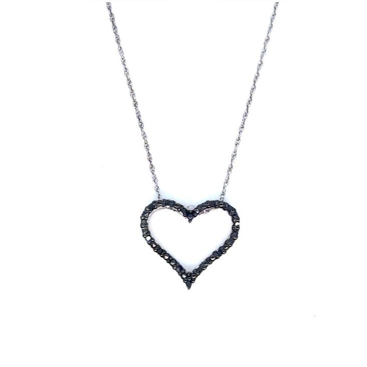 Black Diamond Heart Pendant Necklace- Sterling Silver 925