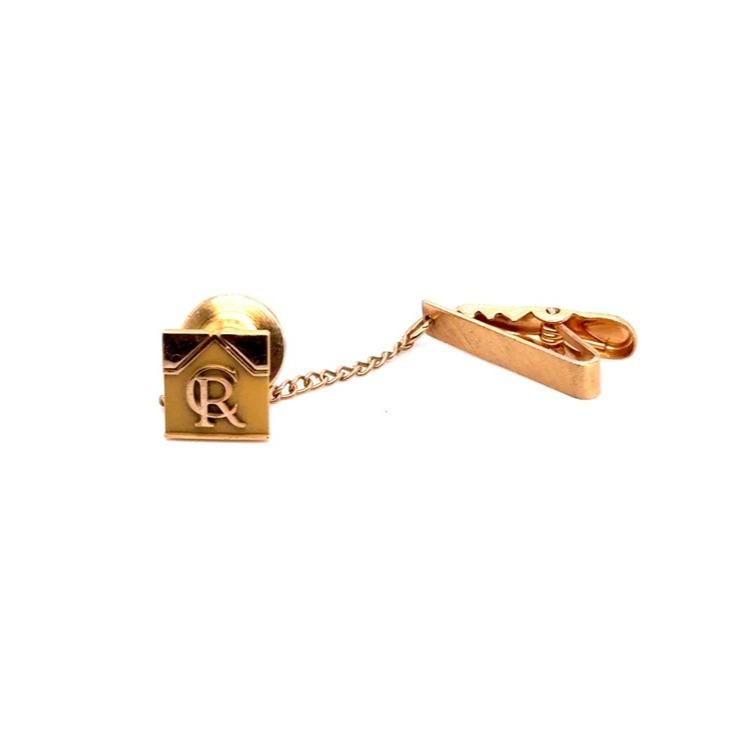 Gold Filled Tie Clip with Chain and Monogram Accent