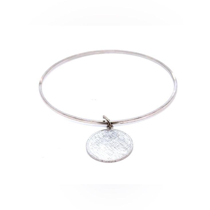 Krementz Textured Silver Disc Bangle Bracelet (C1)