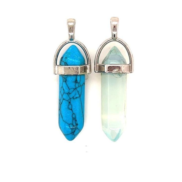 Blue Turquoise & Opalite Point Pendant Set