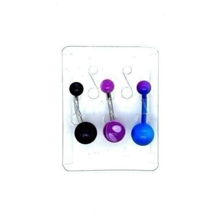 3-Pair Gradient Navel Rings - Black, Purple, Blue
