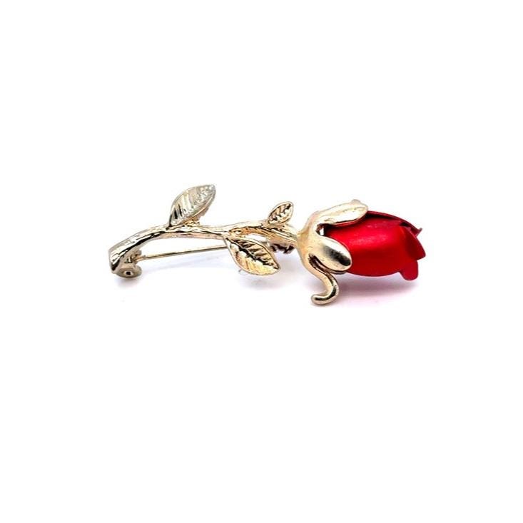 Gold-Tone Red Rose Brooch Pin