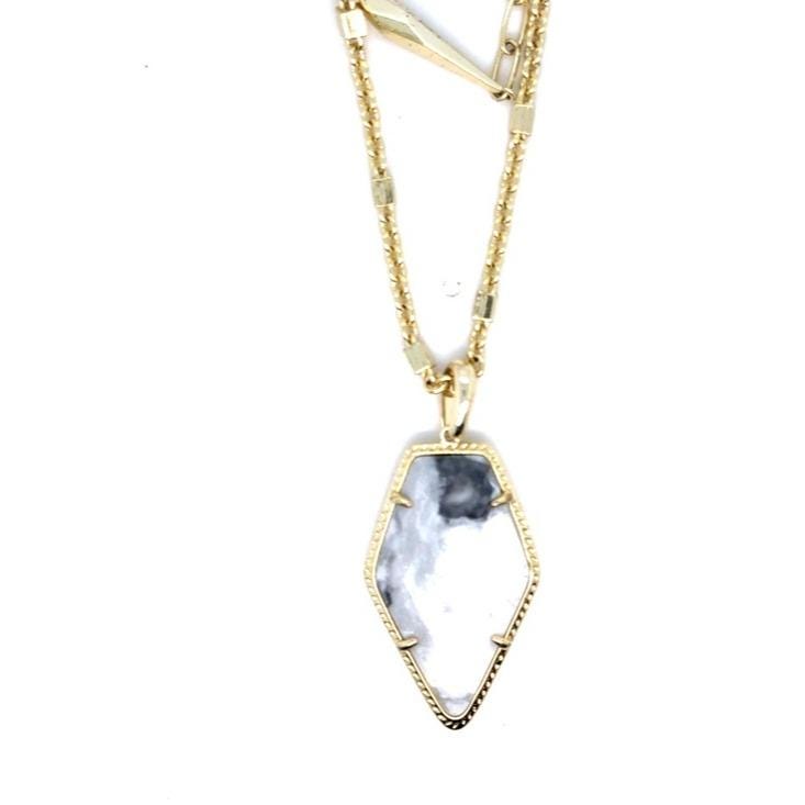 Kendra Scott Tessa Gold Pendant Necklace with White and Gray Marbled Stone