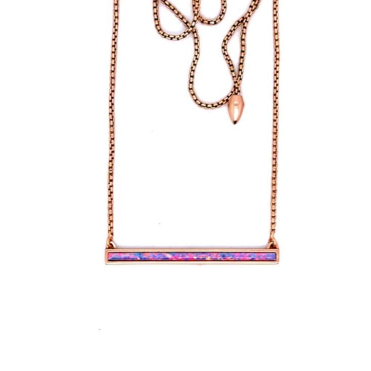 Kendra Scott Rose Gold Bar Necklace with Pink Opal Inlay