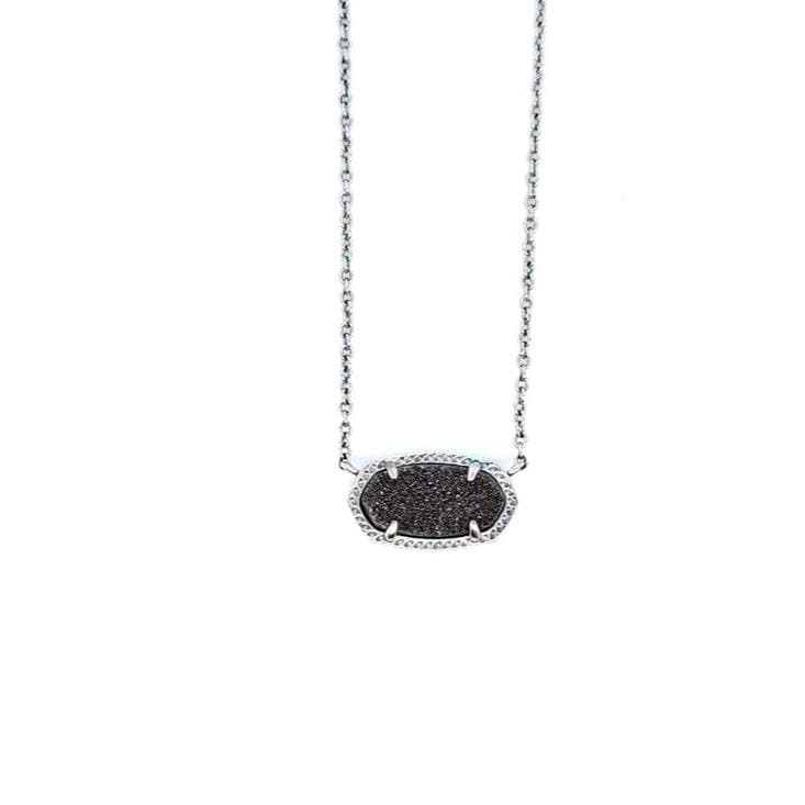 Kendra Scott Black Druzy Oval Pendant Necklace in Silver