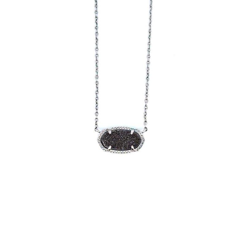 Kendra Scott Black Druzy Oval Pendant Necklace in Silver