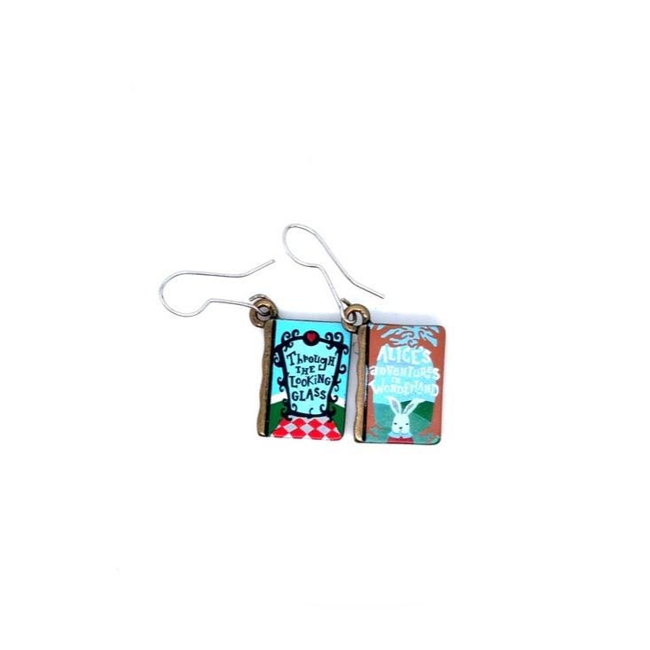 Alice in Wonderland Book Cover Earrings - Blue, Teal, Red