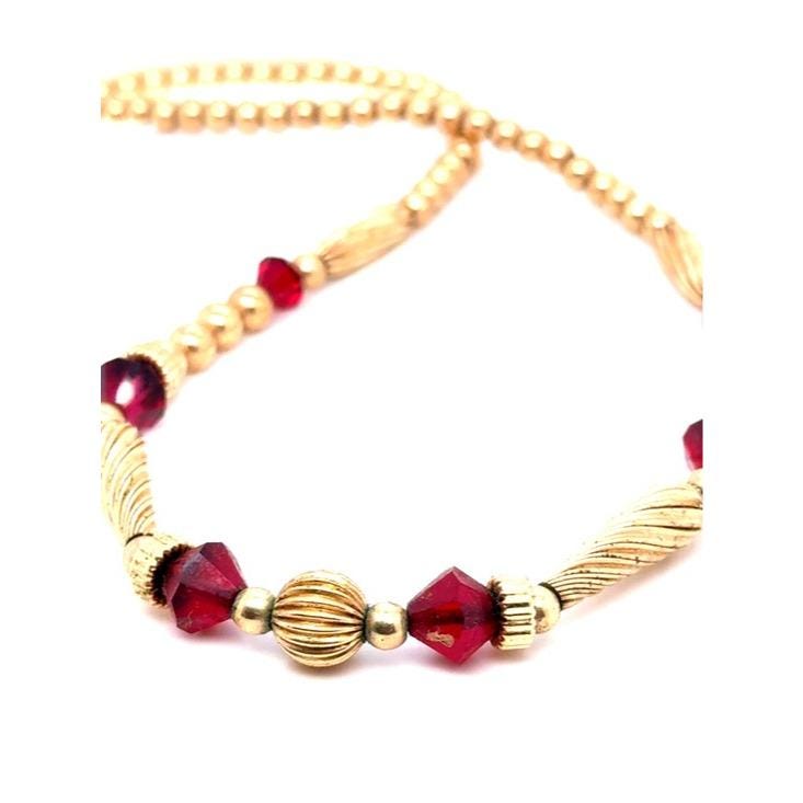 Gold Filled Necklace with Red Crystal Beads (n1)