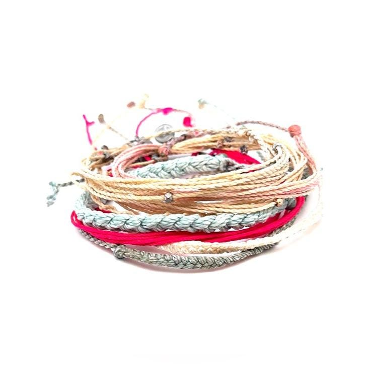 Flawed Pura Vida Mixed Strand Bracelet Set in Hot Pink, Aqua & Beige