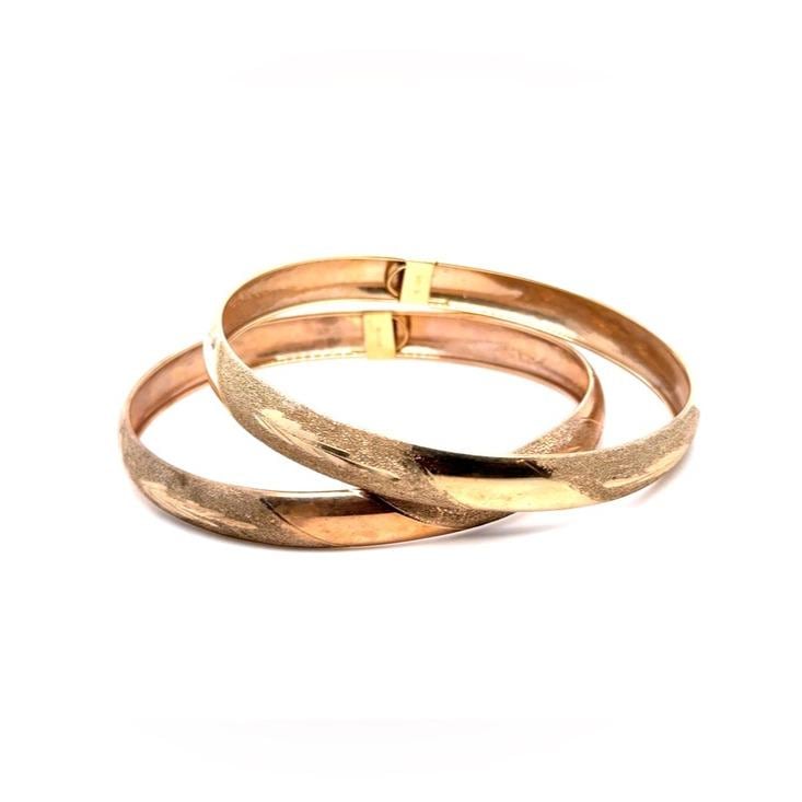 10K Yellow Gold Textured Hinged Bangle Bracelet Set