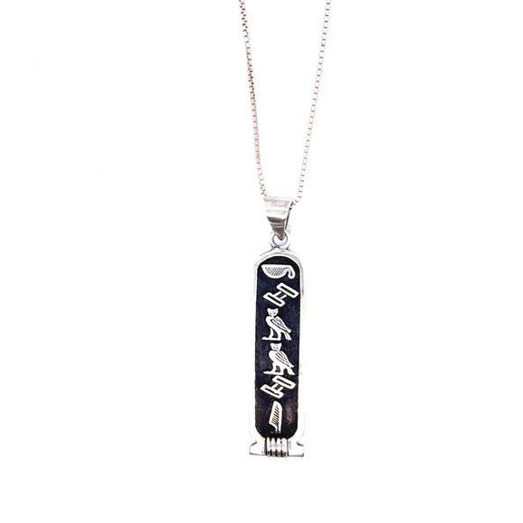 Sterling Silver Black Egyptian Cartouche Pendant Necklace