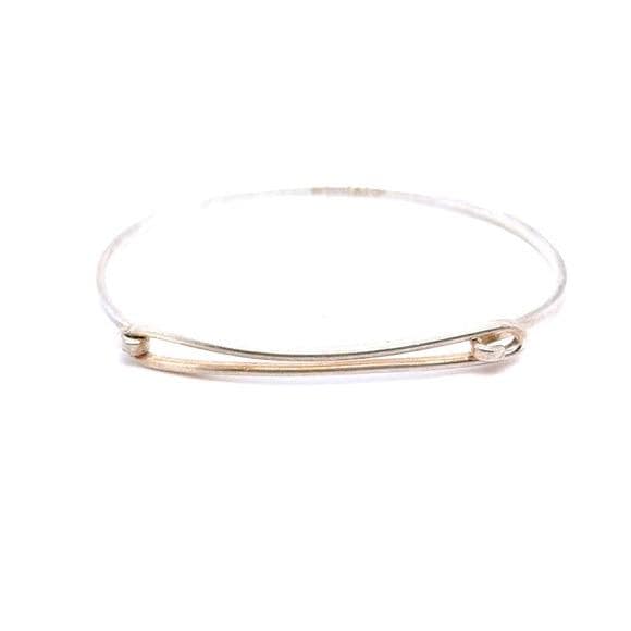 Silver 925 Minimalist Safety Pin Bangle Bracelet
