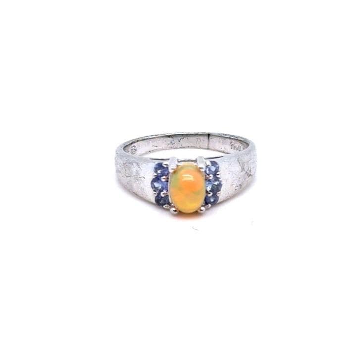Sterling Silver Opal and Tanzanite Accent Ring - Orange Opal