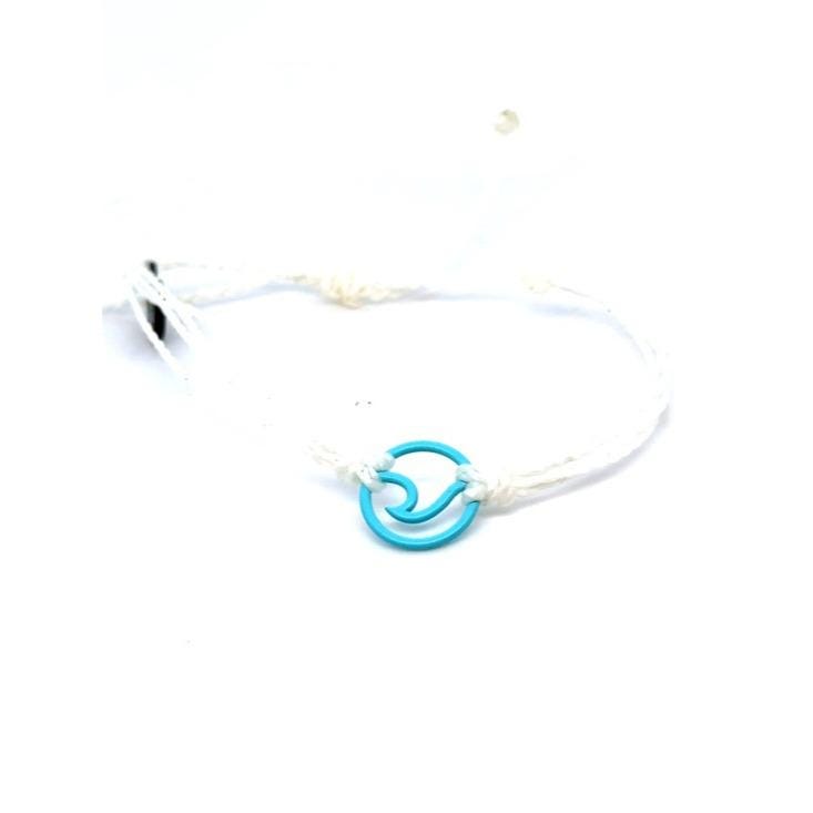 Pura Vida White Cord Bracelet with Turquoise Wave Charm
