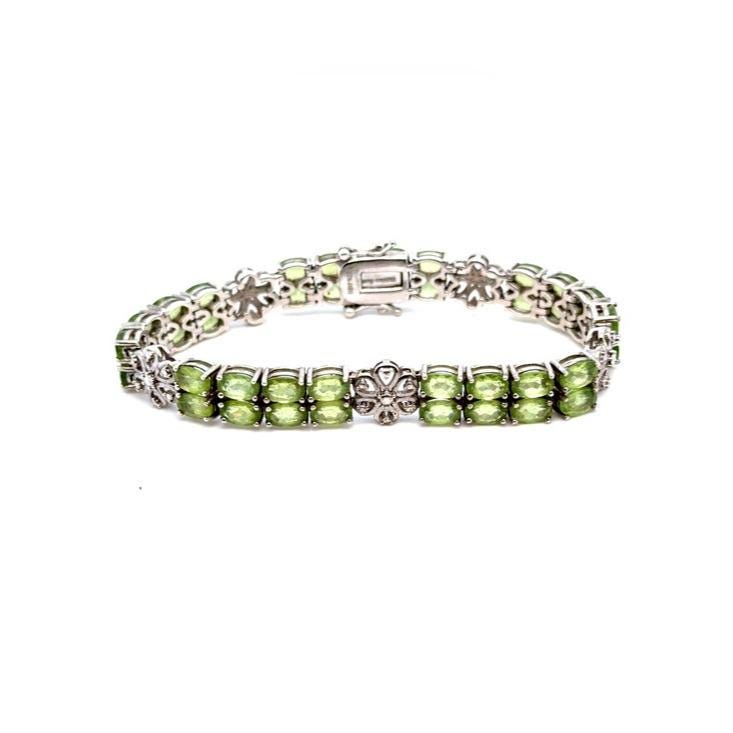 Sterling Silver/Stainless Steel  Green Peridot Tennis Bracelet
