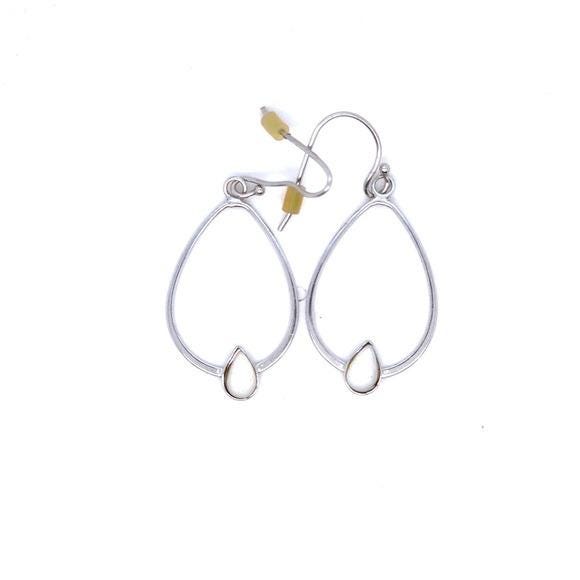 Silver 925 Teardrop Earrings with White Accent - Women Jewelry