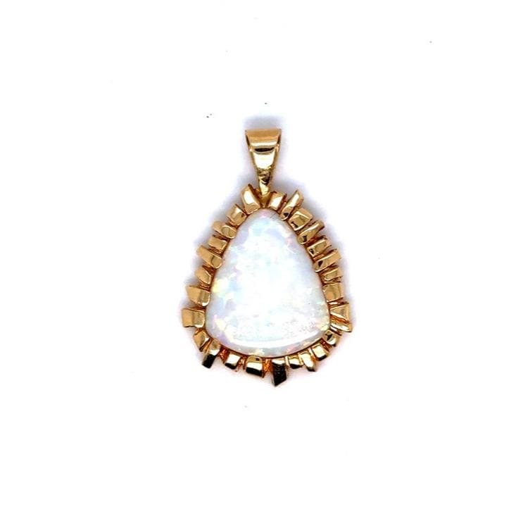 14K Gold and White Opal Teardrop Pendant