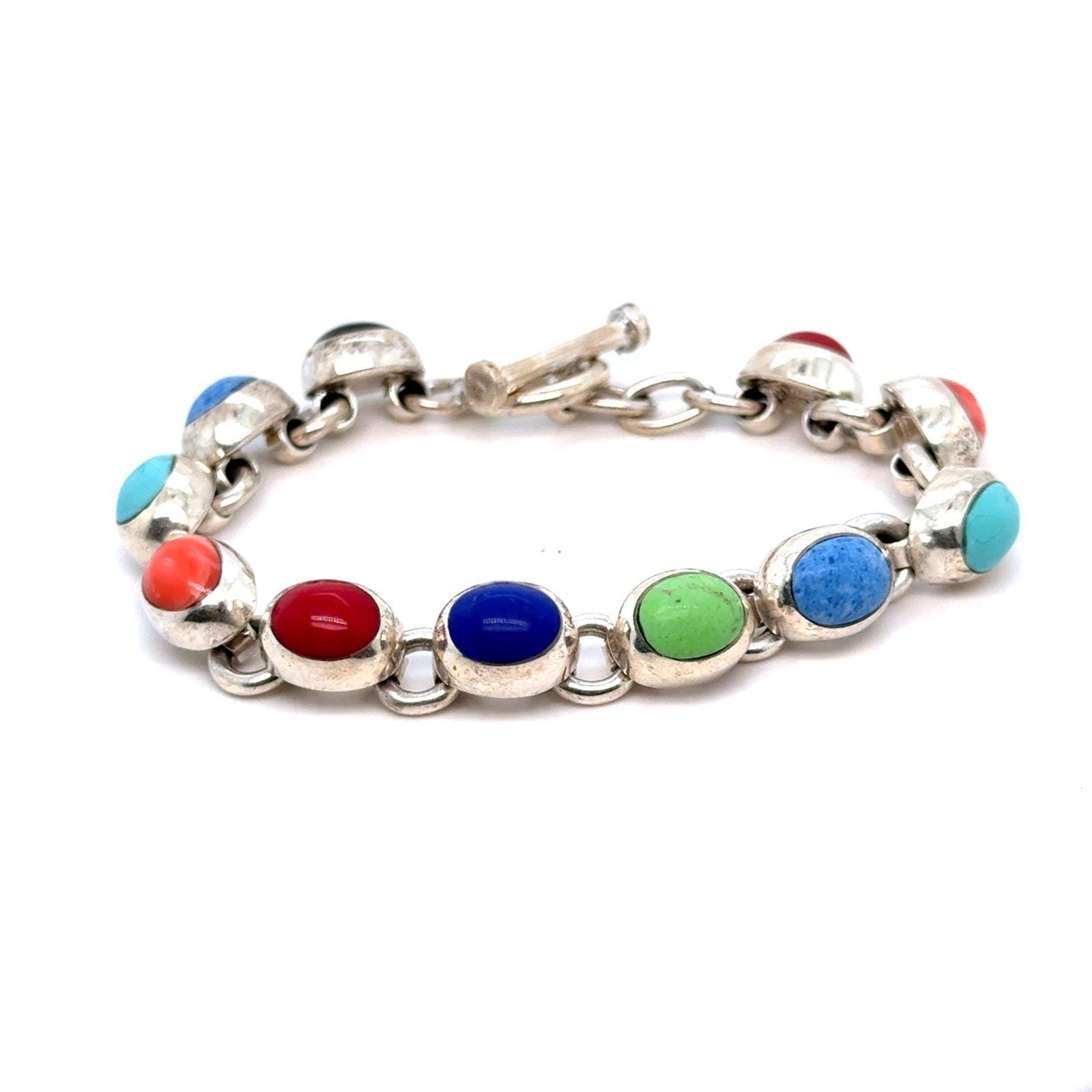 Sterling Silver 925 Multi-Stone Link Bracelet