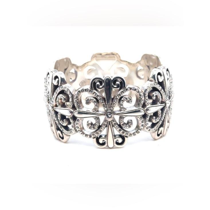 Brighton Silver-Tone Filigree Crystal Stretch Bracelet