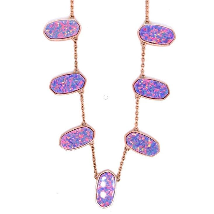 Kendra Scott Rose Gold Meadow Slider Pink Opal Station Necklace