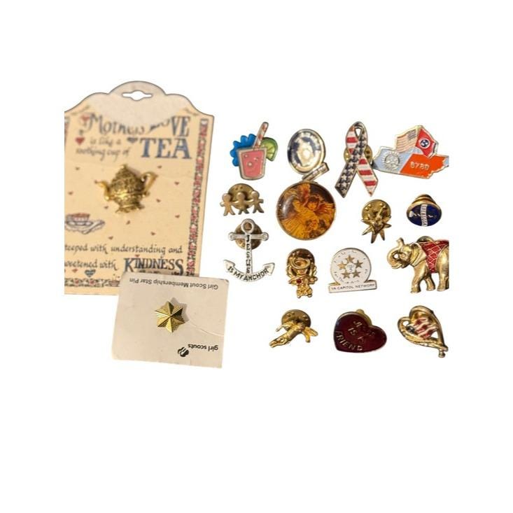 Assorted Vintage Enamel & Gold Tone Pins - Multicolor