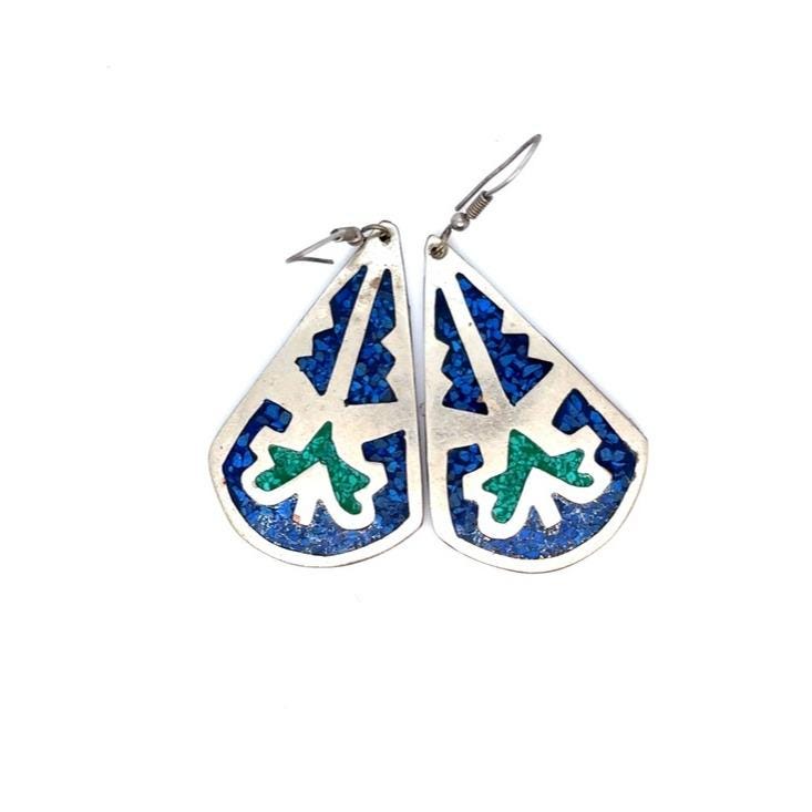 Blue and Green Inlay Teardrop Earrings