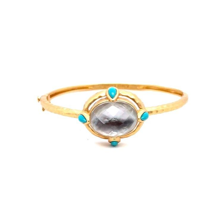 Kiam Family Gold-Tone Turquoise Accent Glass Stone Bangle Bracelet