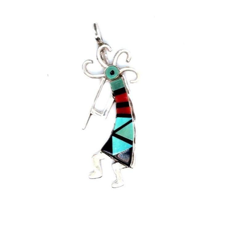 Zuni Turquoise and Red Kokopelli Inlay Pendant