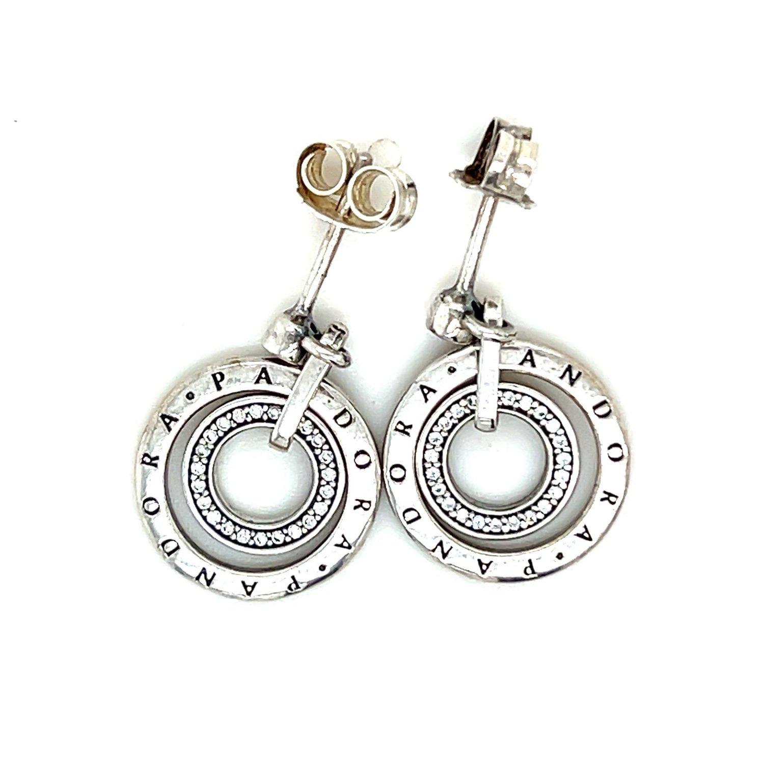 Pandora Double Circle Cz Dangle Earrings