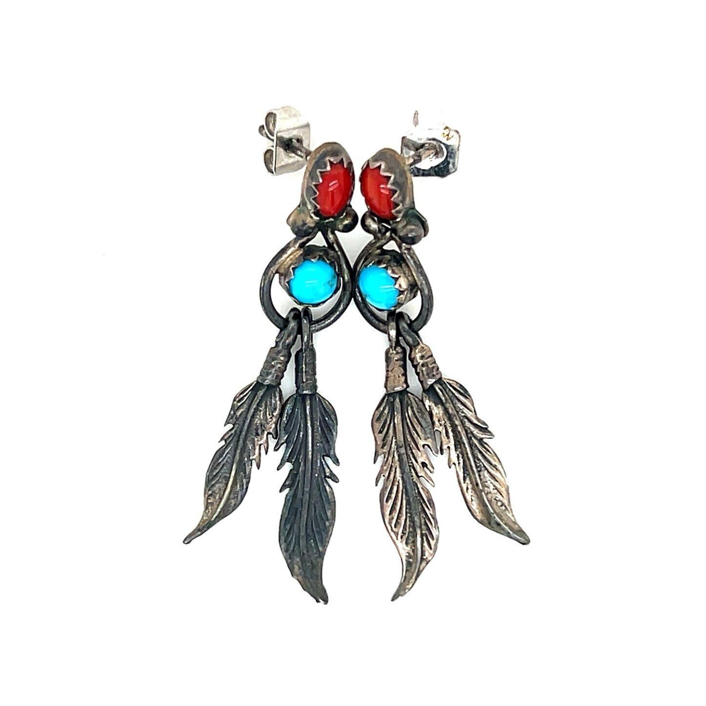 Turquoise & Coral Dangle Earrings