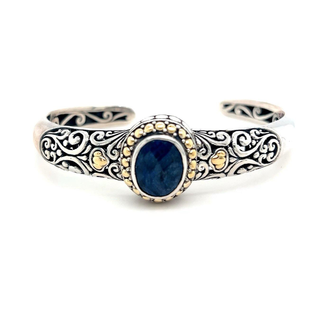 18k Gold/925 Silver Lapis Lazuli Open Cuff