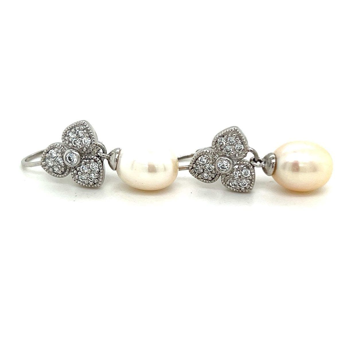 Lovely Silver 925 Pearl/Cz Drop Earrings