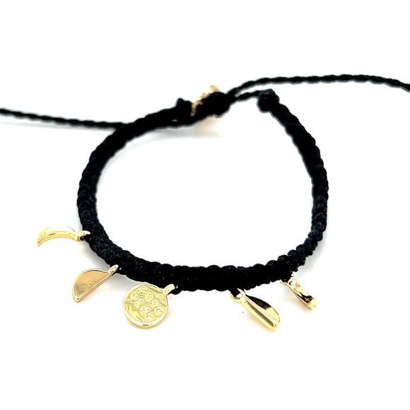 Pura Vida Black Braided Bracelet with Gold Moon Charms Bracelet